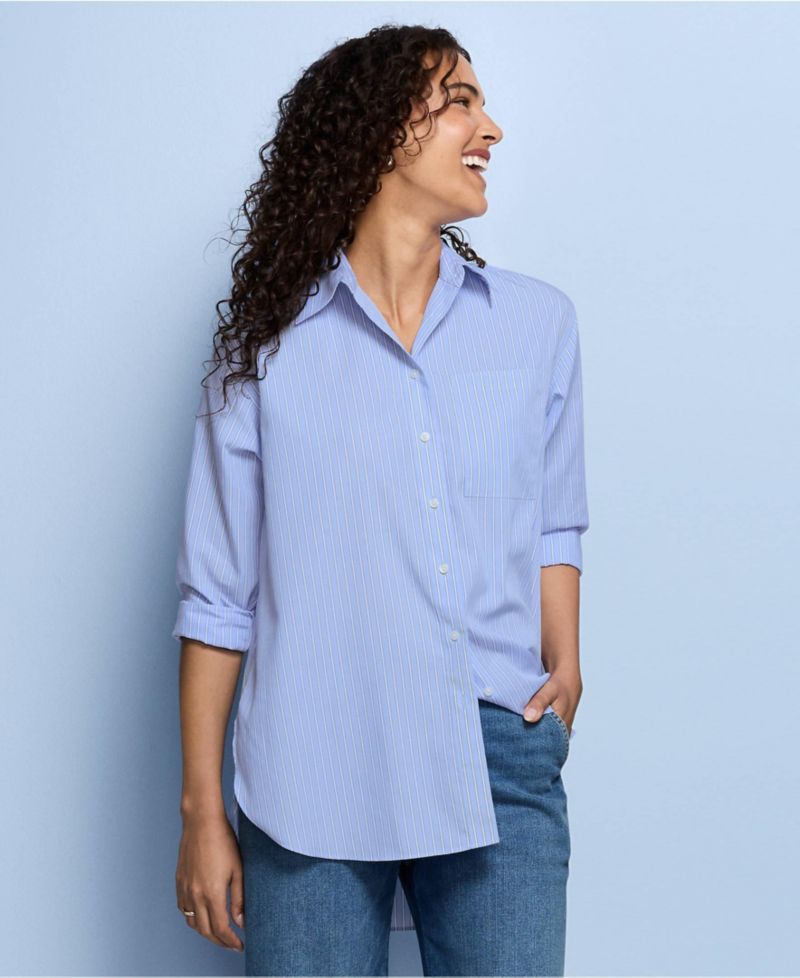Women's Oversized No Iron Tunic with Statement Collar Shirt