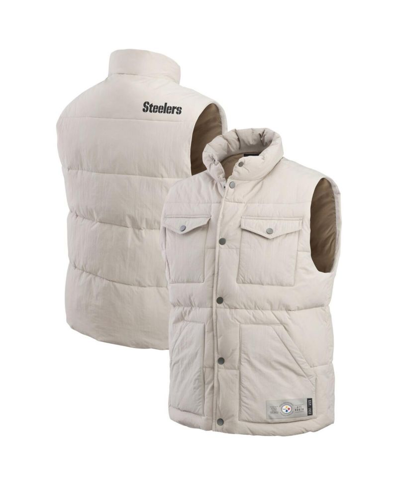 Men's Cream Pittsburgh Steelers Puffer Full-Snap Vest