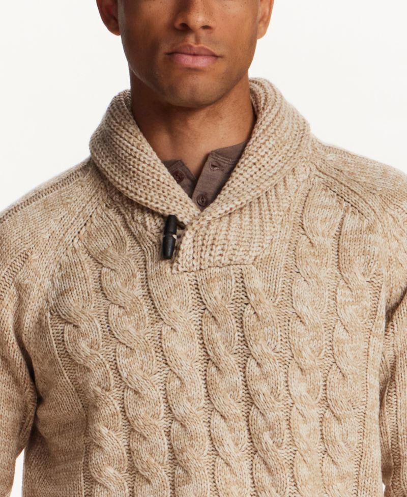 Men's Fisherman Cable-Knit Shawl Collar Pullover Sweater
