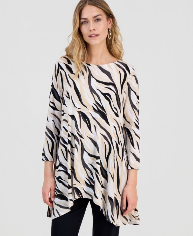 Women's Printed 3/4-Sleeve Swing Knit Top