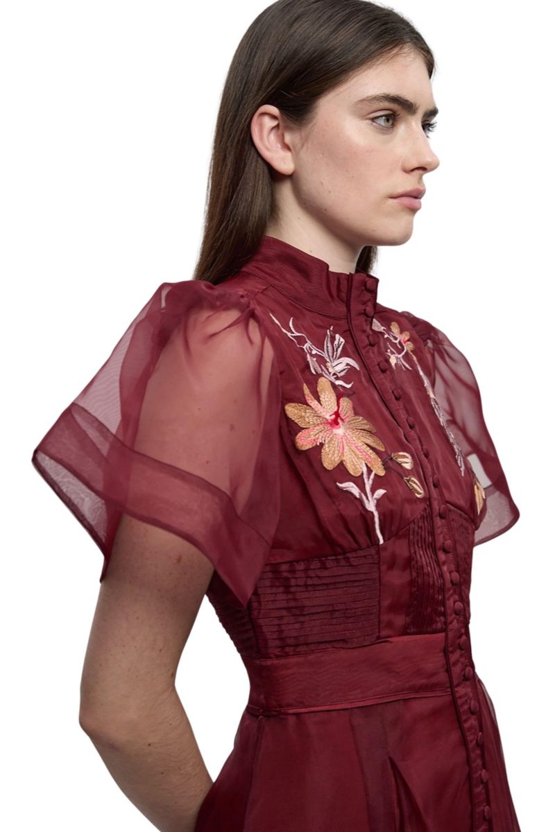 Women's Embroidered Short Sleeve Midi Dress