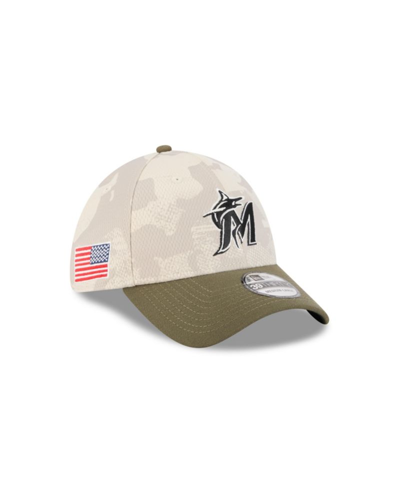 Men's Light Beige/Olive Miami Marlins 2025 Armed Forces Day 39THIRTY Flex Hat