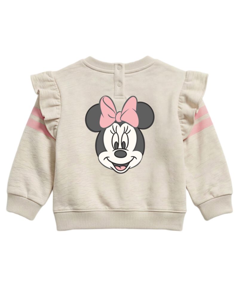 Baby Girls' Minnie Mouse Jogger Ruffle-Shoulder Long-Sleeve Sweatshirt and Jogger Pants, 2-Piece Set