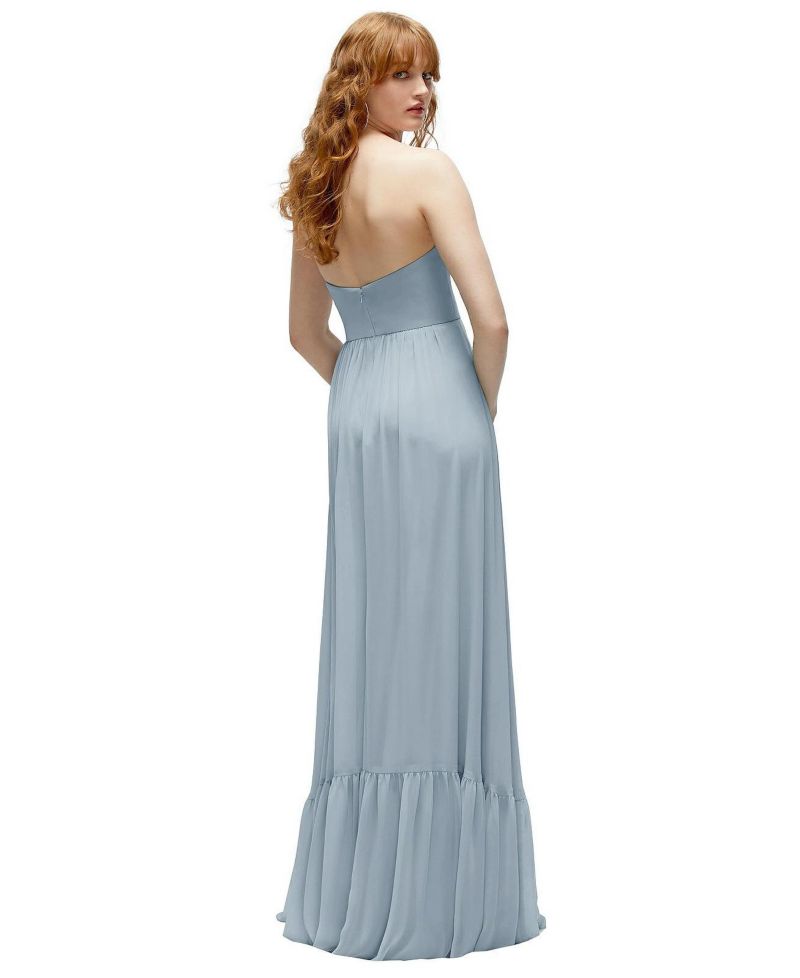 Plus Size Strapless Cat-Eye Corset Maxi Dress with Ruffle Hem A-Line Skirt