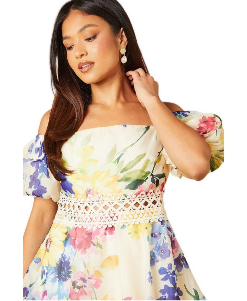 Women's Floral Bardot Midi Dress