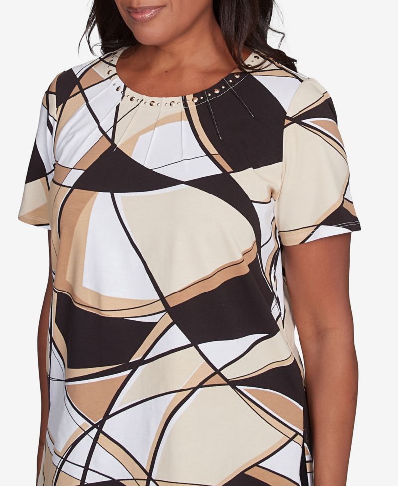 Petite Geometric Top with Detailed Neckline