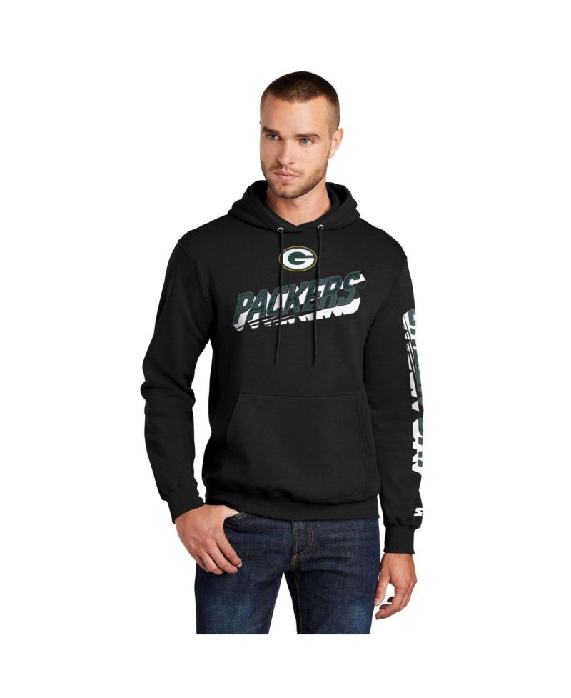 Men's Black Green Bay Packers Wordmark Logo Pullover Hoodie