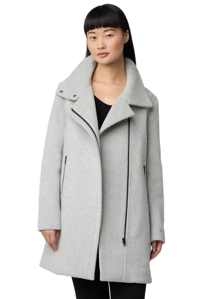 Womens ABBI Straight-Fit Mixed Media Wool Coat With Removeable Bib