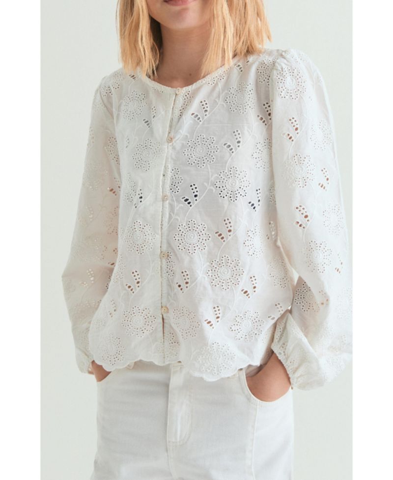 Women's Perforated Floral-Print Blouse