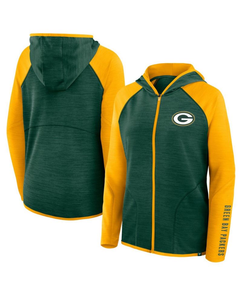 Women's Green/Gold Green Bay Packers Redzone End Around Pass Raglan Full-Zip Hoodie