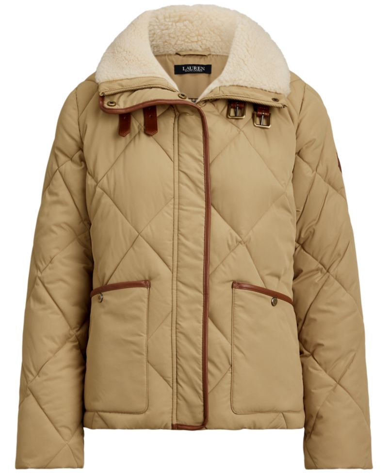Women's Faux-Fur-Collar Diamond Quilted Jacket