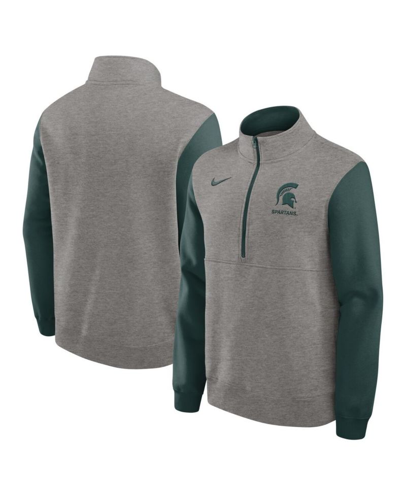 Men's Heather Gray/Green Michigan State Spartans Club Fleece Half-Zip Pullover Sweatshirt