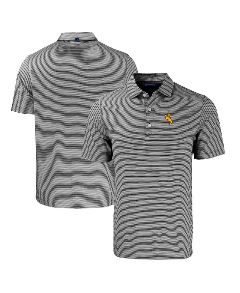 Men's Black/White Wyoming Cowboys Forge Eco Double Stripe Stretch Polo Shirt