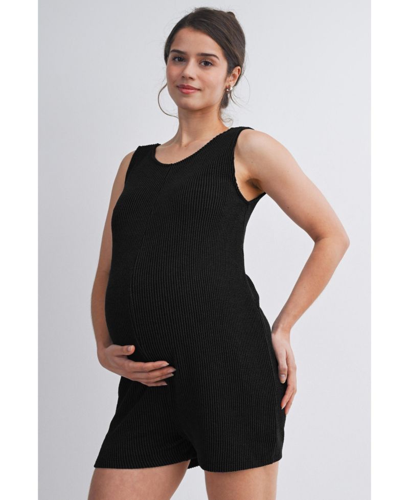 Maternity Ribbed Sleeveless Crewneck Romper