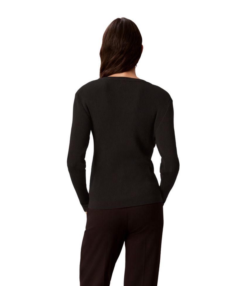 petite Button-Front Ribbed Cardigan Sweater