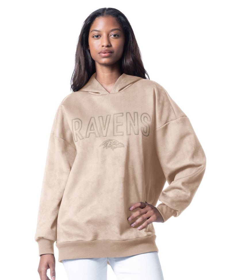 Women's Cream Baltimore Ravens Best Hitter Oversized Tunic Pullover Hoodie