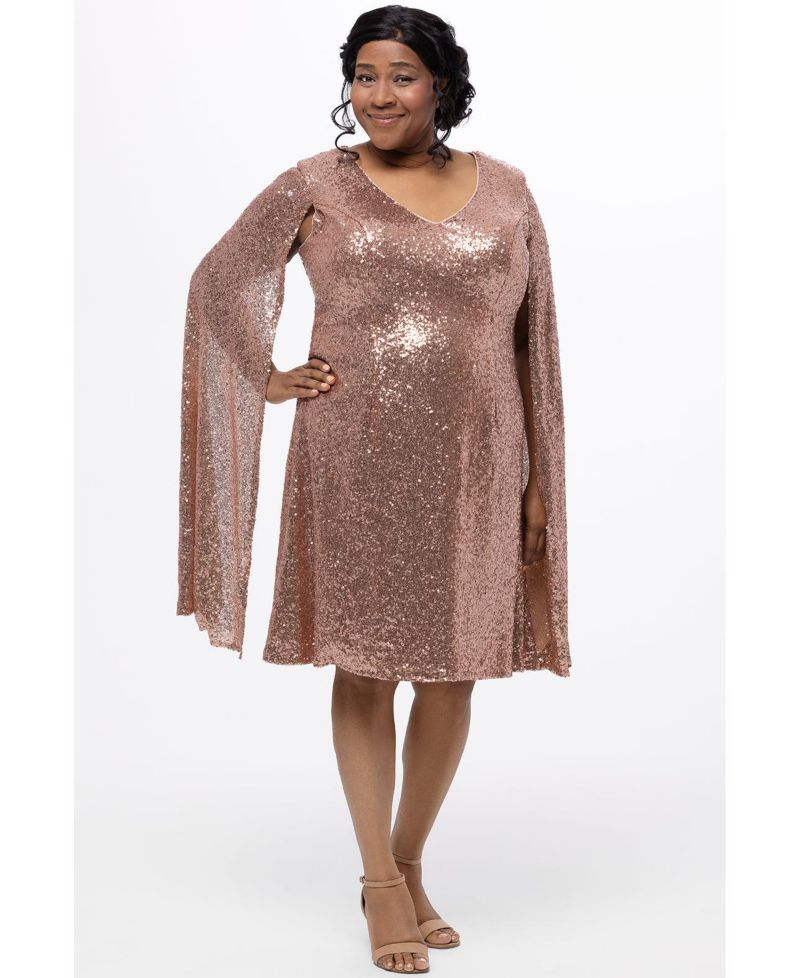 Women's Sequin V-Neck Cape Sleeve Party Dress
