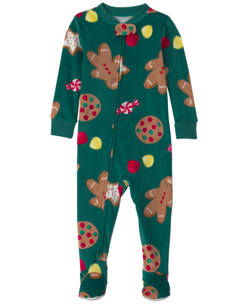 Boys' and Girls' Gingerbread-Print Christmas Footed One-Piece Pajama
