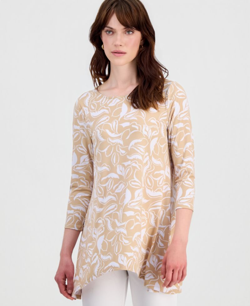 Women's Printed 3/4-Sleeve Swing Knit Top