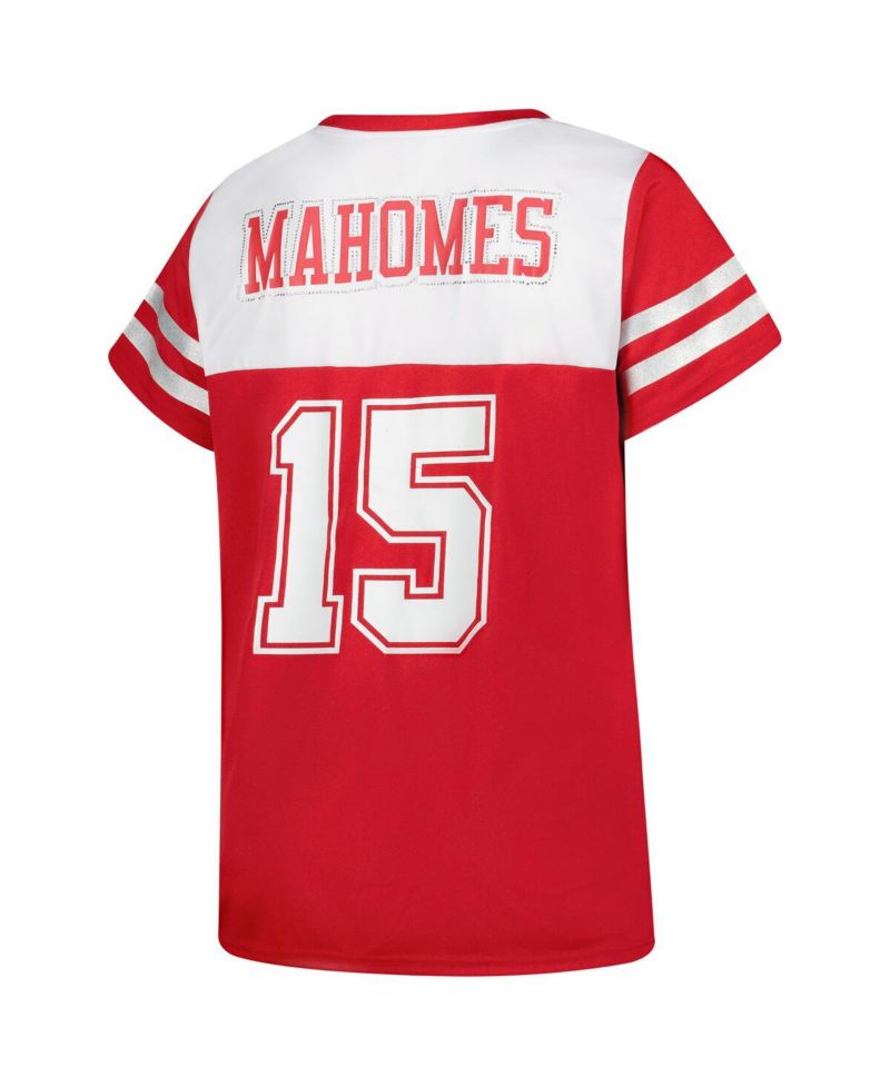 Women's Patrick Mahomes White Kansas City Chiefs Plus Size Bling V-Neck T-Shirt