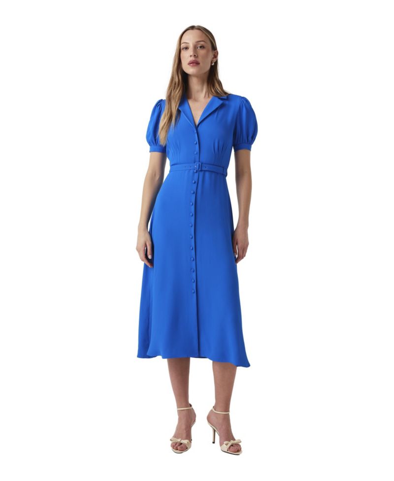 Women's Phoebe Puff-Sleeve Belted Midi Shirt Dress