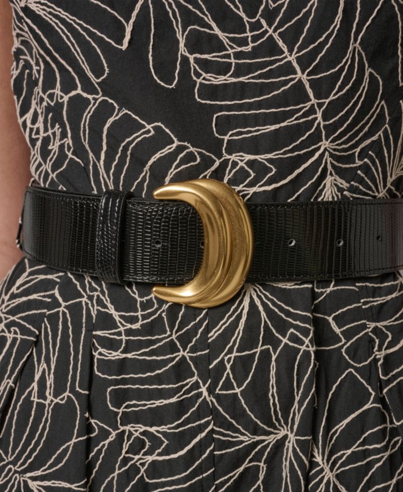 Women's Square Neck A-Line Midi Dress with Polyurethane Belt