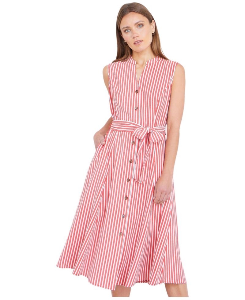 Women's Stripe Midi Sleeveless Shirt Dress