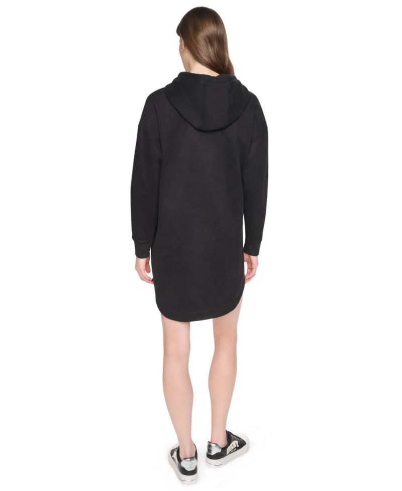 Women's Hooded Textured Tape Logo Shirttail Hem Dress