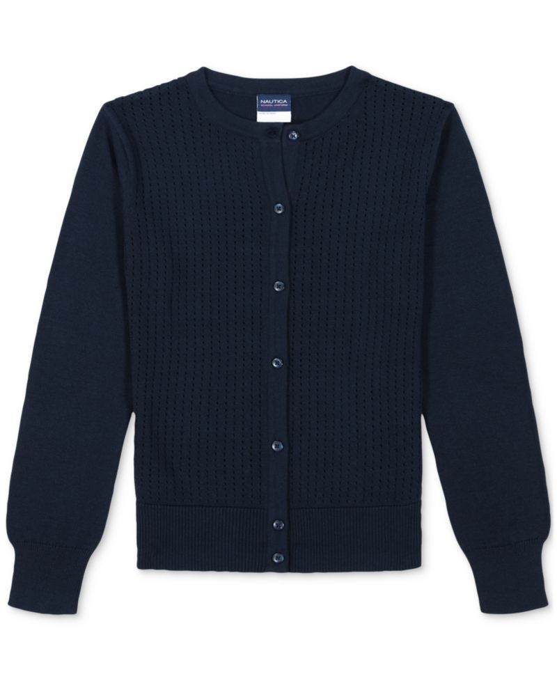 Little Girls Uniform Pointelle Cardigan