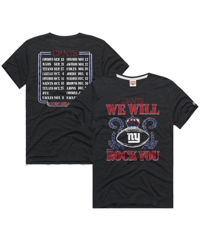 Men's and Women's Charcoal New York Giants 2026 NFL Schedule Queen Tri-Blend T-Shirt