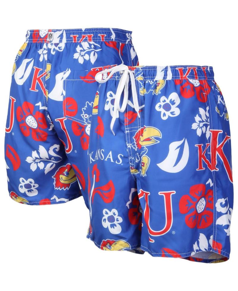 Men's Royal Kansas Jayhawks Floral Volley Logo Swim Trunks