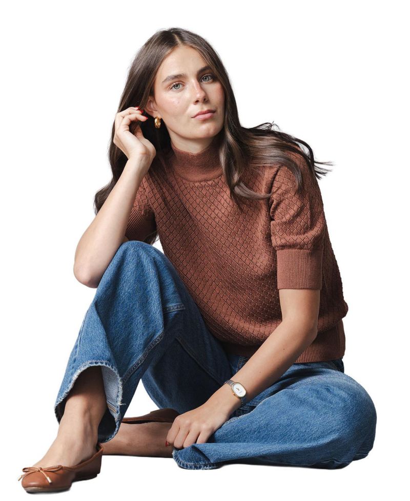 Women's Organic Cotton Diamond Stitch Mock Neck Sweater