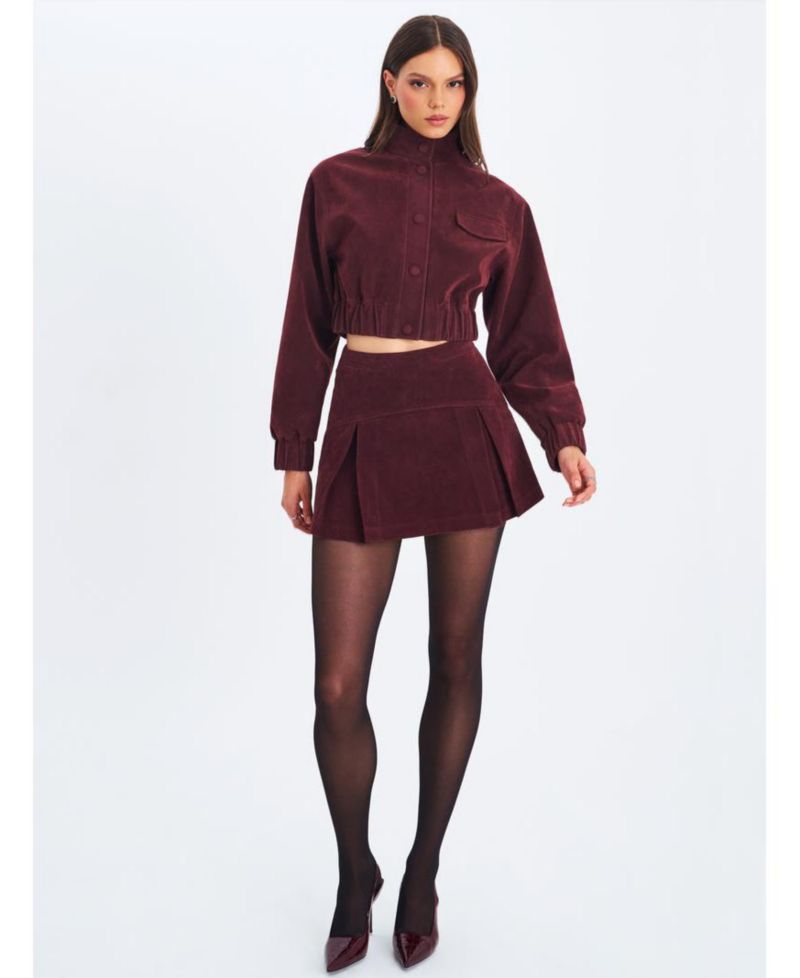 Women Farryn Mahogany Faux Suede Cropped Bomber Jacket