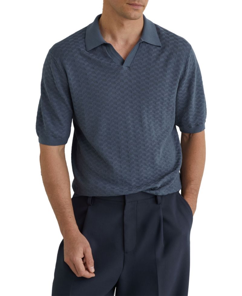Men's Sol Open Collar Textured Polo Shirt