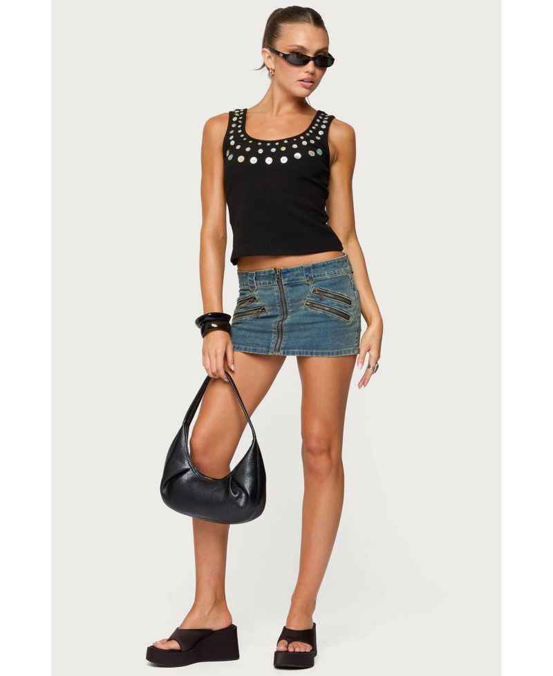 Women's Ronan Zip Up Denim Mini Skort