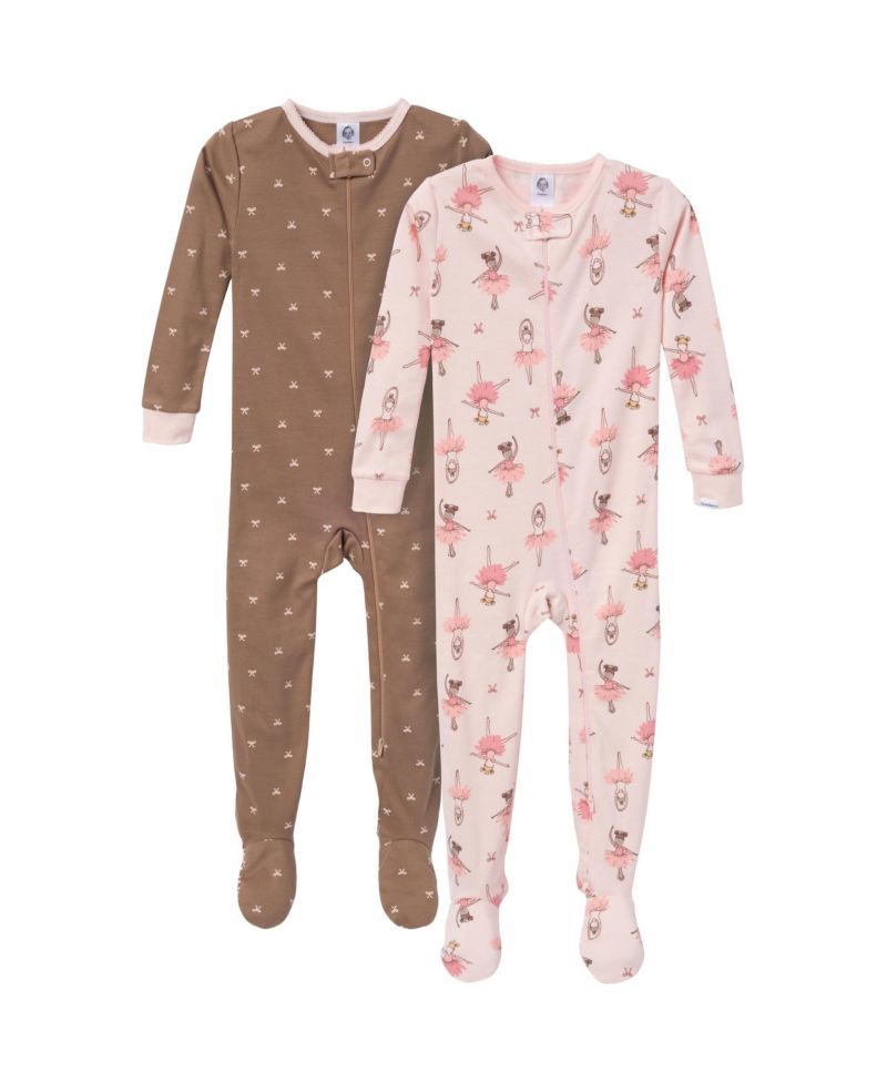 Baby Girls' Snug Fit Footed Pajamas, 2-Pack, Ballerinas