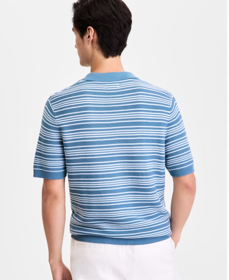 Men's Short-Sleeve Stripe Button Johnny Sweater, Macy's Exclusive