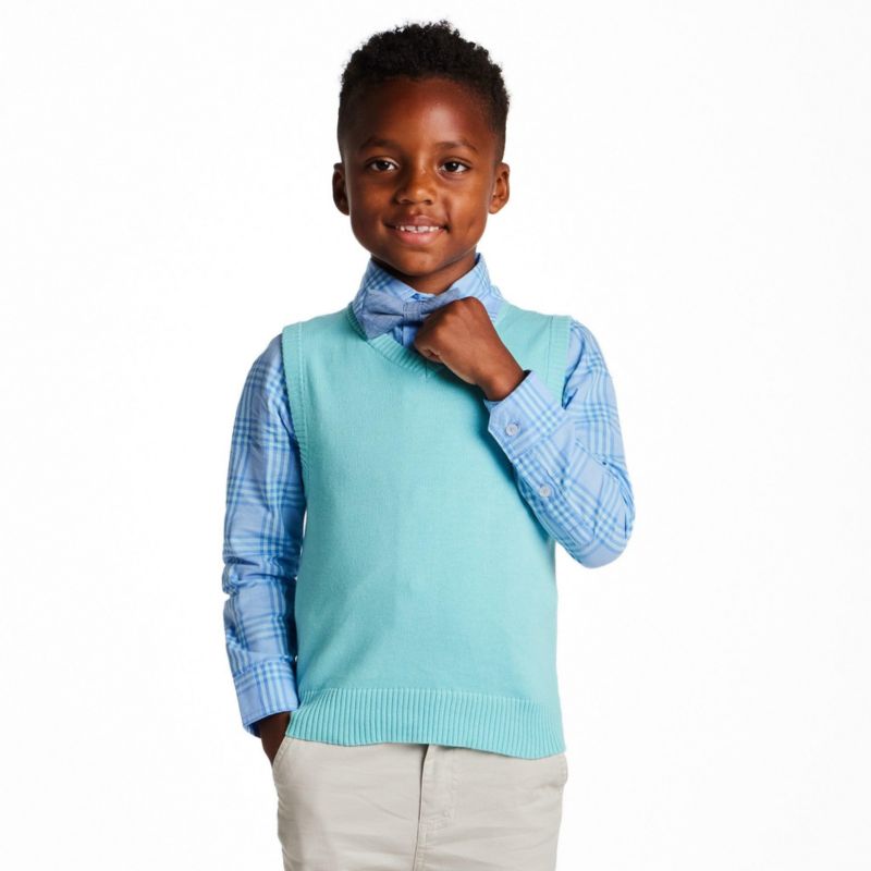 Toddler Boys Andy and Evan Toddler/Child Aqua and Grey Plaid Vest Set
