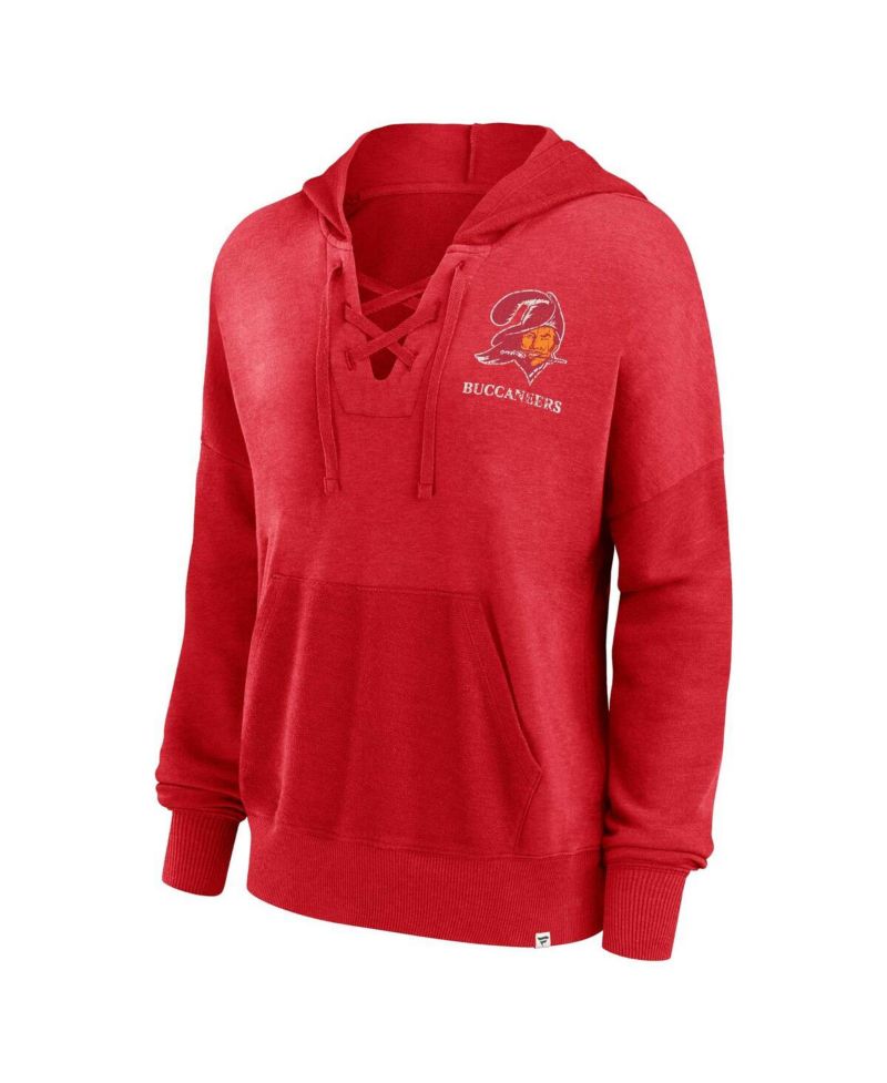Women's Red Distressed Tampa Bay Buccaneers Heritage Snow Wash French Terry Lace-Up Pullover Hoodie