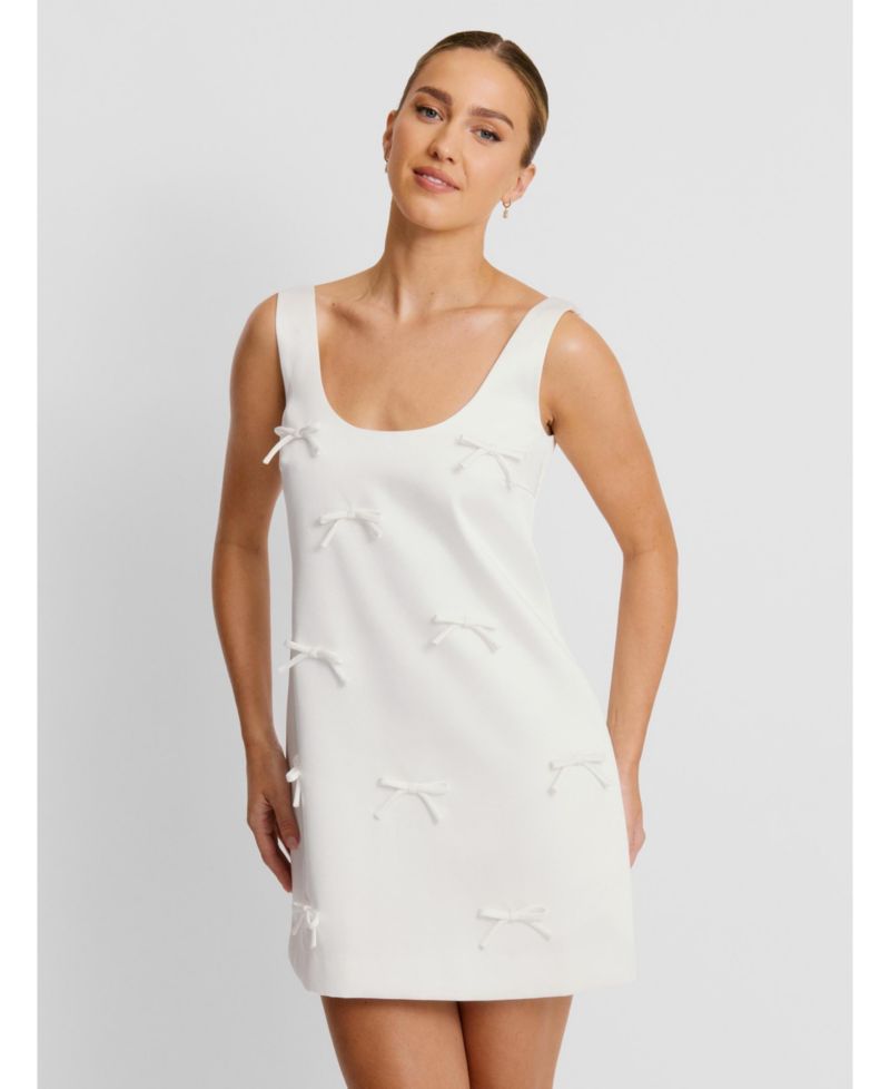 Women's Scoop Neck Bow Detail Mini Dress