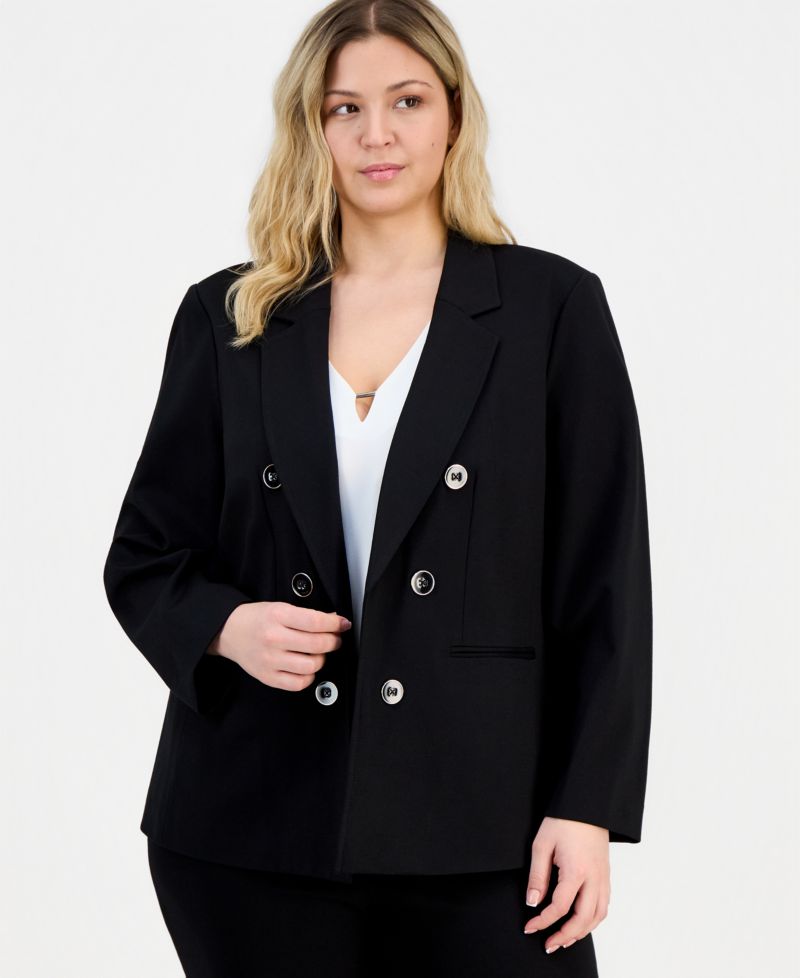 Plus Size Faux Double-Breasted Open-Front Blazer