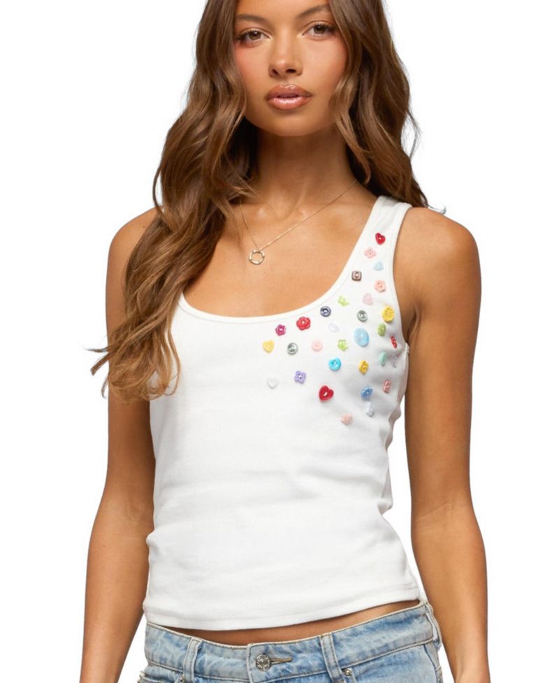 Women's Natash Mixed Button Tank Top