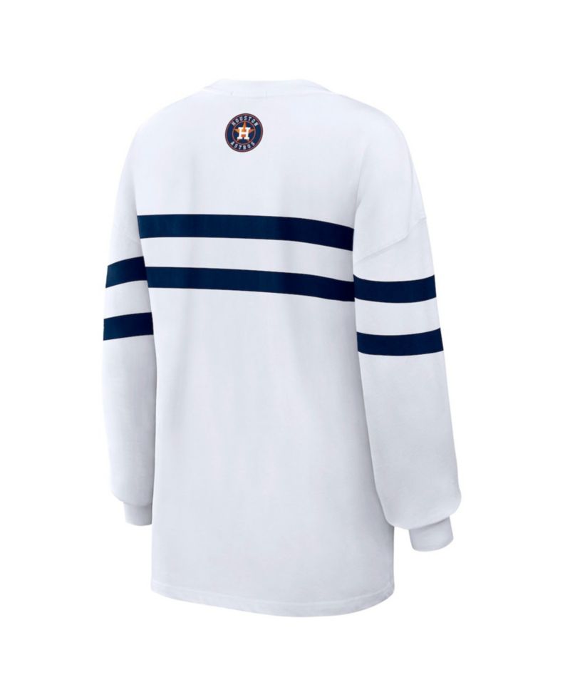 Women's White Houston Astros Oversized Long Sleeve Striped T-Shirt