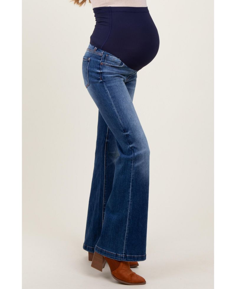 Women's Navy Blue Washed Flare Jeans