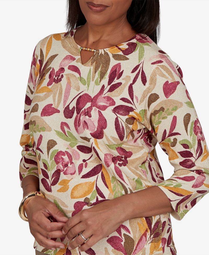 Women's Union Square Floral Painterly Print Shimmer Sweater