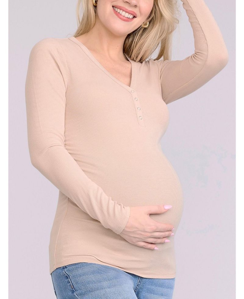 Women's V-Neck Side-Ruched Long Sleeve Henley Tee - Motherhood