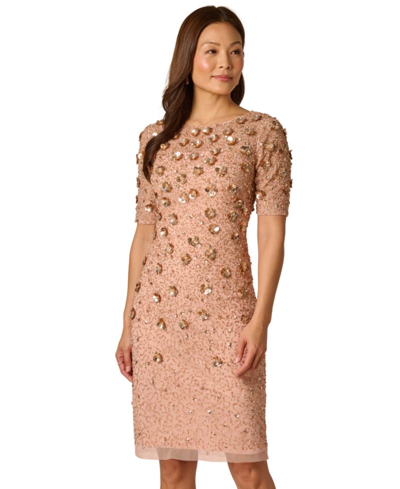 Petite Boat Neck Beaded Sheath Dress