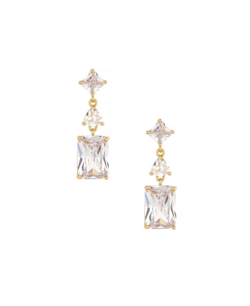 Reflective Cubic Zirconia 18K Gold Plated Dangle Earrings