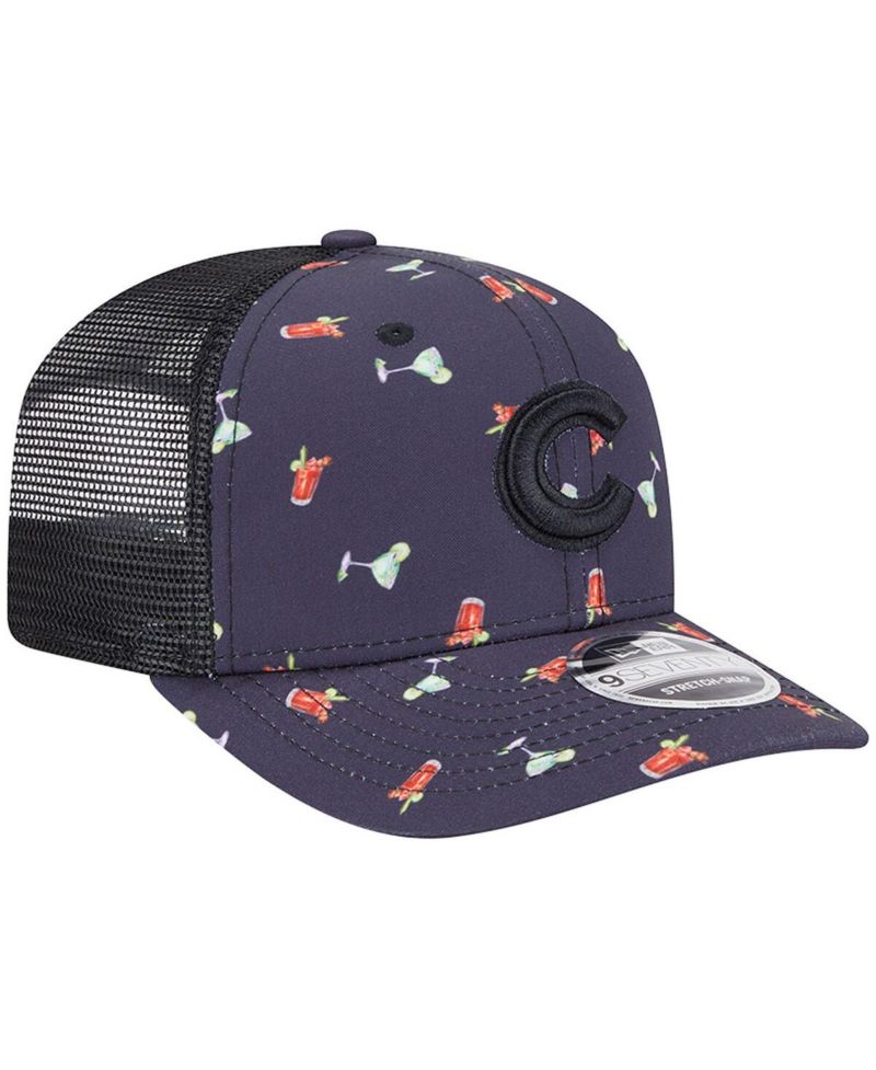Men's Black Chicago Cubs Adventure Drinks Pattern 9SEVENTY Stretch-Snap Hat