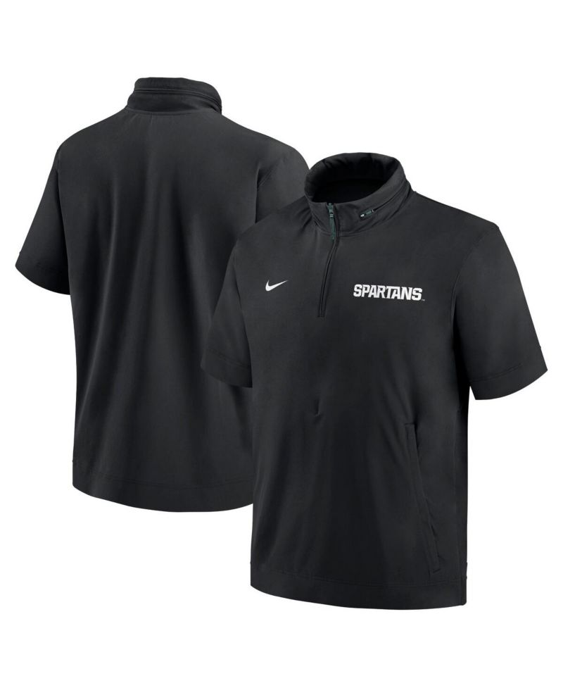 Men's Black Michigan State Spartans 2024 Sideline Coach Short Sleeve Half-Zip Hoodie Jacket
